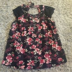 (XS) Kismet Floral Roses with Lace Shoulders Tie Back Cutout Keyhole